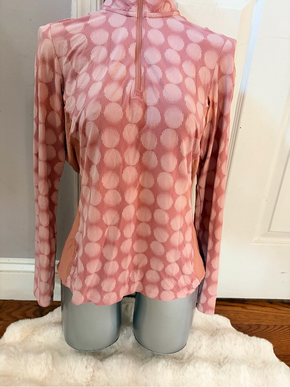 Adidas Pink Dot-Print Half-Zip Mock Neck Pullover